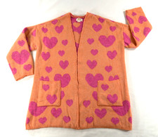 Maeve for Anthropologie Orange Pink Heart Knit Cardigan Sweater Women's M/L
