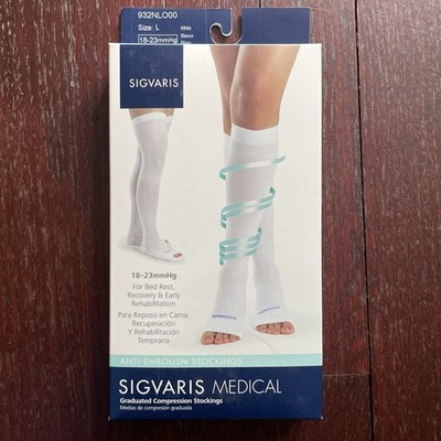 SIGVARIS 932N 18-23mmHg ANTI-EMBOLISM STOCKINGS LARGE WHITE OPEN TOE - NEW