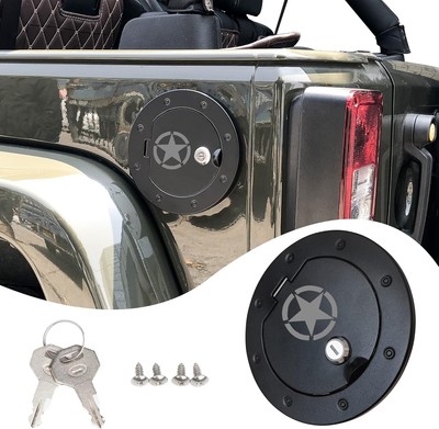 Gas Cap Cover for Jeep Wrangler JK 2007-2018, Fuel Filler Door Locking Gas Tank 