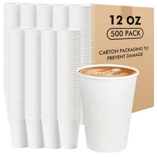 RACETOP Paper Coffee Cups 12 oz 500 pack, Paper Cups Disposable, Hot Coffee C...
