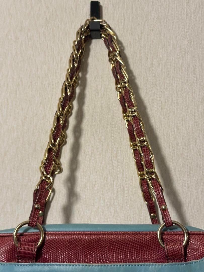 Dolce&Gabbana 00s Logo One Shoulder Bag Leather Blue Red Chain Strap Y2K Vintage image 5