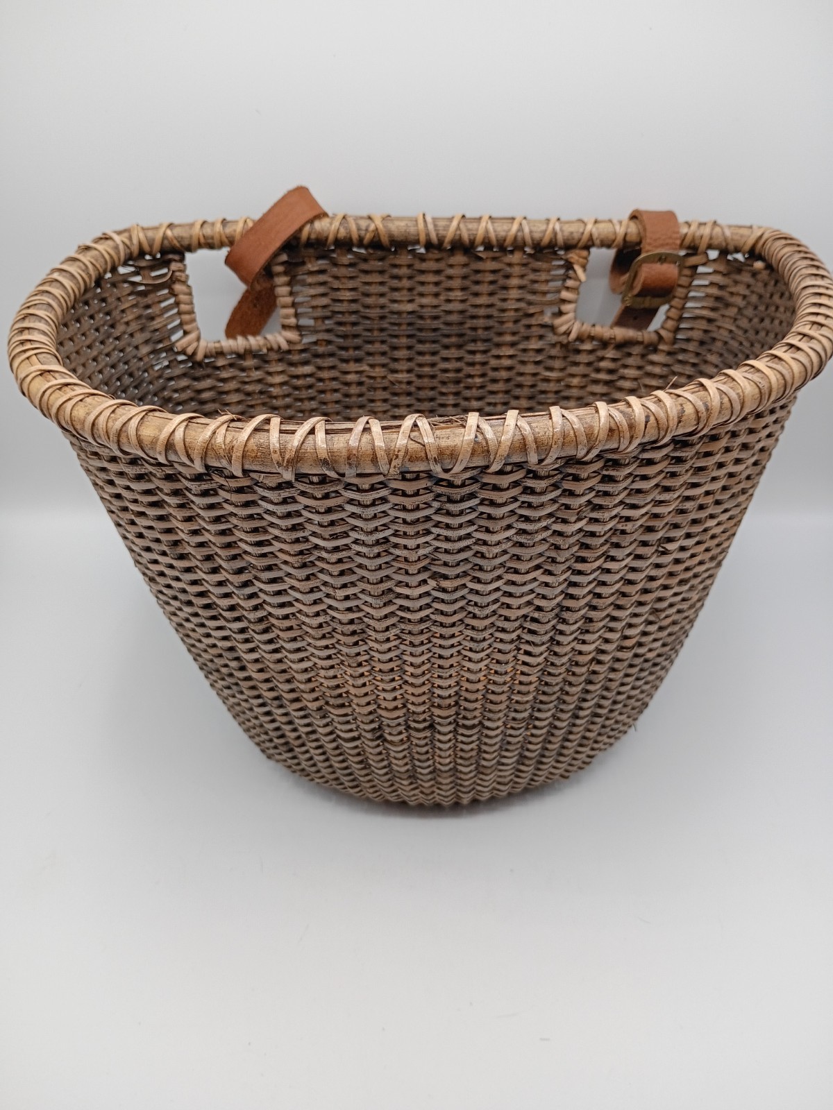 Basket Leather Straps Wood Bottom