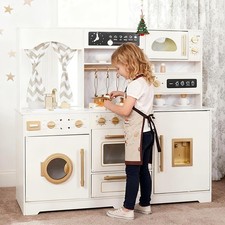 Wooden Play Kitchen Set with Ice Maker, Water Dispenser, Coffee Maker,Big Tod...