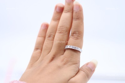 Emerald Cut Lab Grown GDGL Diamond 14K White Gold Dazzling Ethnic Eternity Ring