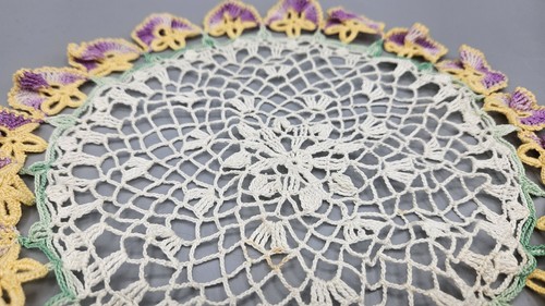 Purple and Gold Pansy-Edged 10" Doily - Picture 4 of 4