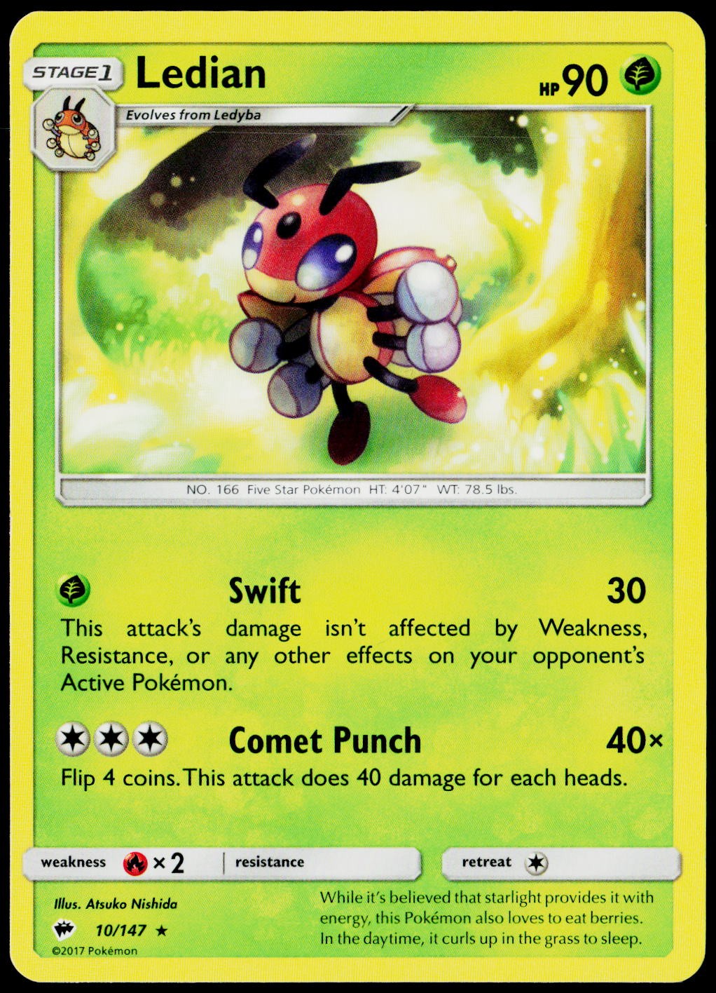 Ledian 10/147 Rare Burning Shadows Pokemon Near Mint