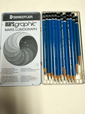 STAEDTLER Mars Lumograph 100 Drawing Pencils Set, 12 Count, Assorted, Tin