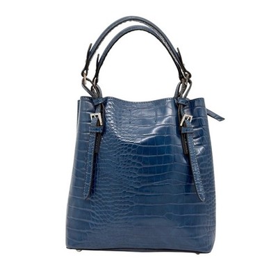 Moda Luxe Blue Croc Embossed Small Structured Tote Faux Leather Zip Top
