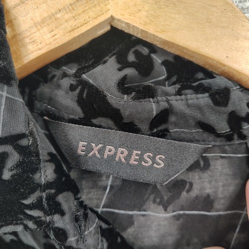 Express Blouse Womens Medium Sheer Velvet Burnout Floral Button Up Shirt - Picture 4 of 13