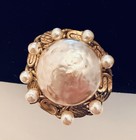 Vintage Miriam Haskell Baroque Faux Pearl Clip Earrings Signed Filigree — photo 4