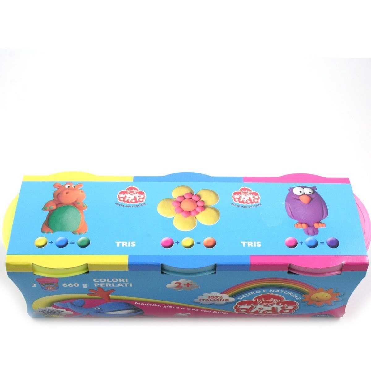47834 Dido 3 Barattoli Pasta da Modellare Perlato Colore Giallo Azzurro e Fuxia