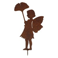Rost Gartenfigur Elfe Mit Ginkgo Zum Einschrauben Dekofigur Metall Gartendeko