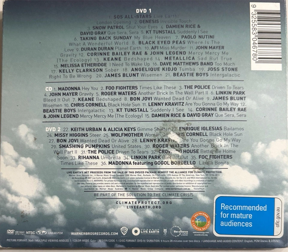LIVE EARTH - Various CD+2 x DVD Digipak 2007 Warner Exc Cond! - Image 2 of 2
