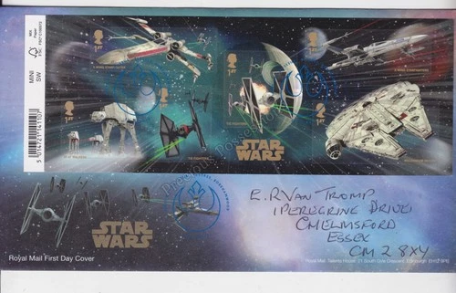 GB ROYAL MAIL FDC FIRST DAY COVER 2015 STAR WARS STAMP SHEET HANDWRITTEN