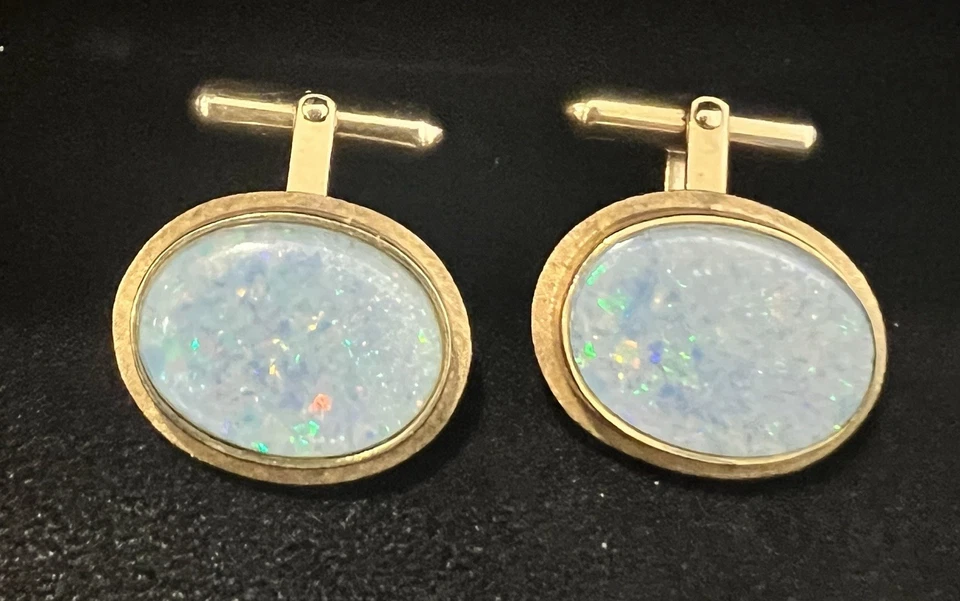 Gemelos de ópalo para hombre oro 14K vintage australiano Foto 4 de 4