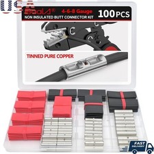 Copper Butt Splice Connectors Kit W/ Heat Shrink Tubing 50PCS Marine Grade 600V