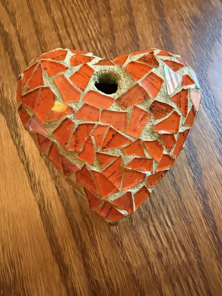 Único Mosaico Corazón Hinchado, Hecho a Mano, Vidrio Naranja, Usado, Pisapapeles, Usado en Excelente Condición Foto 4 de 4