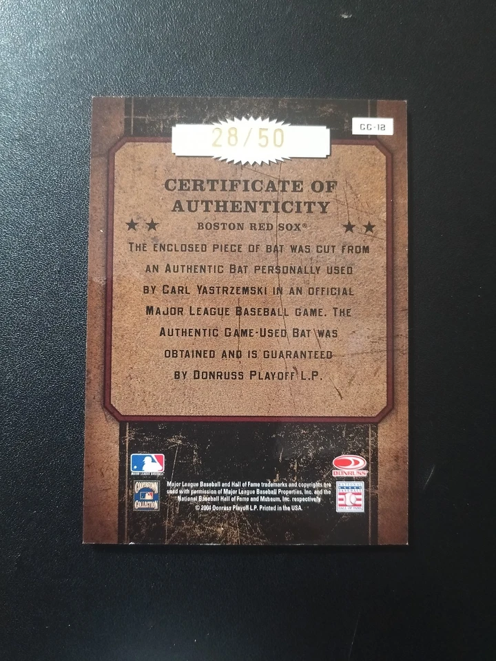 2004 Donruss Classics Carl Yastrzemski Bat Baseball Card # 28/50 Free Shipping - Image 2 of 3