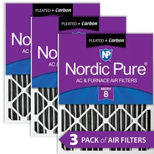 Nordic Pure 18x25x2 Furnace Air Filters MERV 8 Pleated Plus Carbon 3 Pack