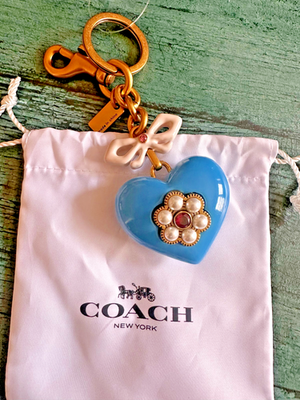 NWT Coach Resin Heart Bag Charm Keychain Brass/Blue Multi | eBay