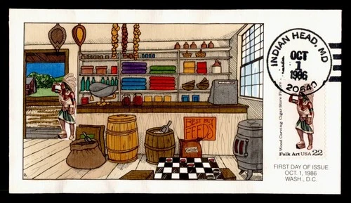 DR WHO 1986 FDC FOLK ART INDIAN COLLINS HANDPAINTED CACHET M75295