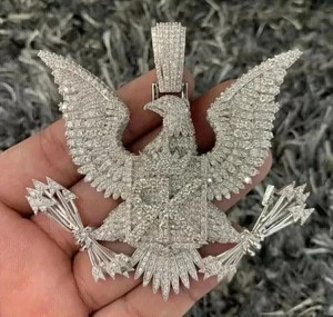 Authentic 4Ct Round Cut Real Moissanite Custom Eagle Charm Pendant 14K White Gold Plated