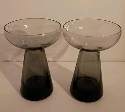 Candle Holder Pair Morgantown Glass 1958 Smoke Danish Mod Barton 4 7/8''t 3 3/8''d