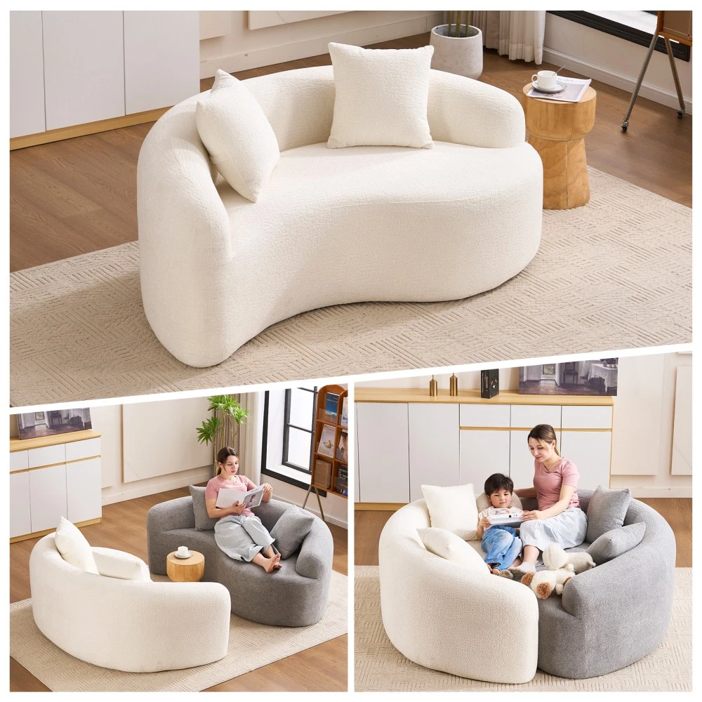 66.9" S-Curved Chenille Boneless Sofa Dual Depth Seat Compression Pack 2 Pillows