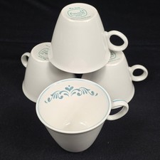 Set of Four Franciscan Blue Fancy Whitestone Ware White Blue Floral Cup Heart