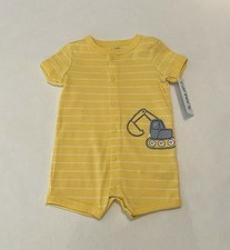 Carters Baby Boy Clothes 18 Months Romper Cute Yellow Striped Dozer 1 PC New