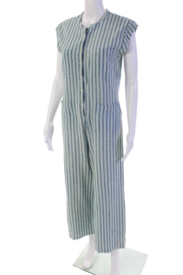 Mono Doen para mujer de seda a rayas medio botón pierna ancha azul cielo talla mediana Foto 2 de 4