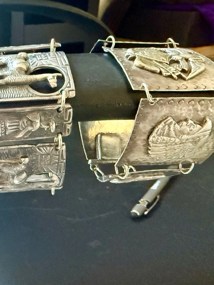Zwei Vintage Peruanische Panel Armbänder 0,900 Silber Handarbeit Sammlerstück. EUC - Bild 2 von 4