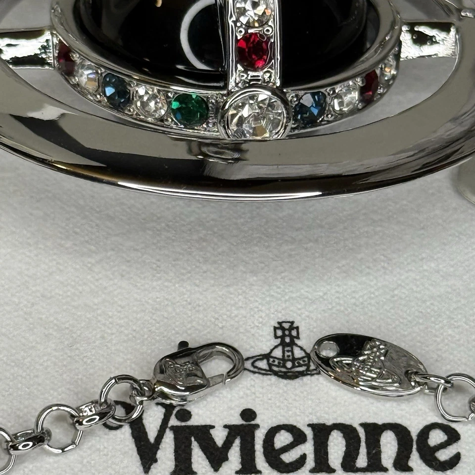 Vivienne Westwood Orbe Gigante Nana Negro Plata Collar Colgante CON CAJA Foto 4 de 4