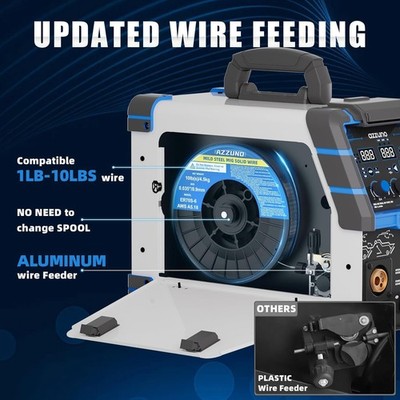 AZZUNO 200A MIG Welder Machine 110V/220V, 8 In 1 Welding Machine Aluminum Mig Spool Gun Compatible Gas Mig Mag Flux Core Mig Spot Mig Lift Tig Stick Welding Multiprocess Welder