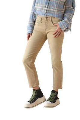 R13 Boy Straight Damen Jeans 28 Khaki Stretch Gewaschen Freizeit Knöchel RRP699