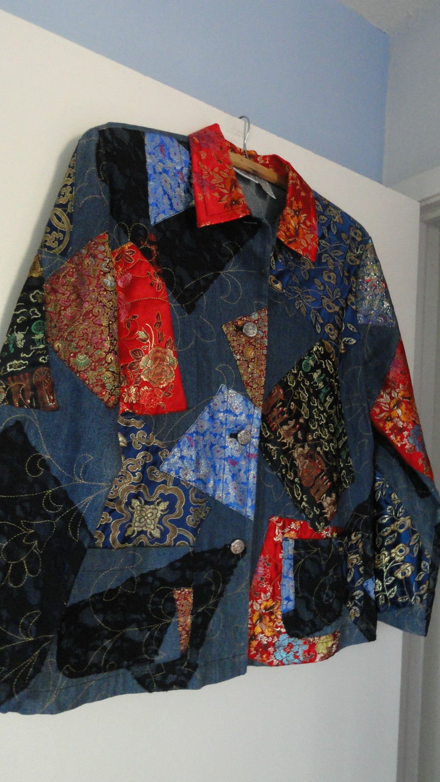 Chico's Asian Silk Patchwork Denim Jacket Misses … - image 10