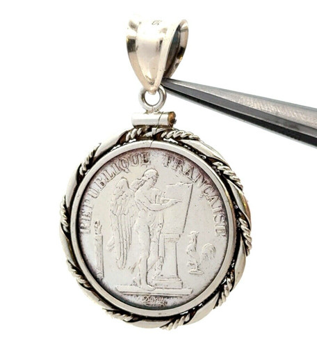 Sterling Silver 925 Republique Francaise 20 Francs 1877 Replica Coin Pendant