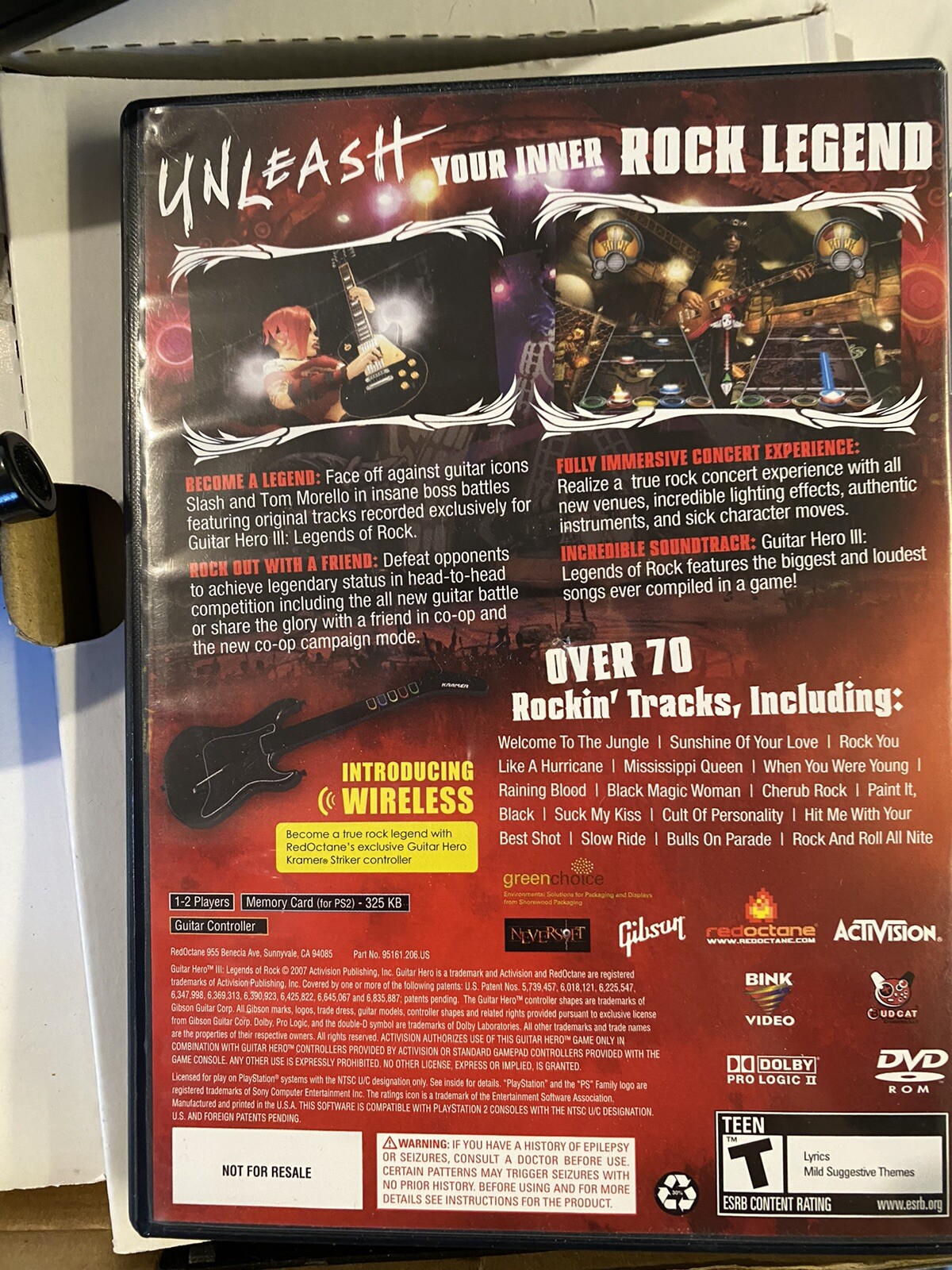 Guitar Hero 3 Legends Of Rock PS2 w/ Kramer Striker Guitar Dongle Strap