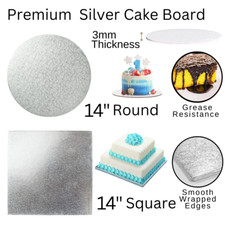 14 Inch Cake Boards Premium Silver Foil 3mm Double Thick Round & Square