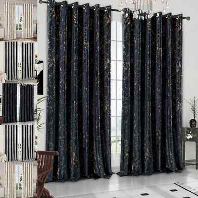 Thick Heavy Velvet Curtains Pair of Eyelet Ring Top Fully Lined Ready Made Panel