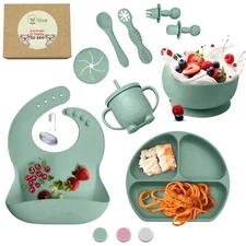 O'doe 11-Piece BPA-Free Silicone Baby Feeding Set | Thick & Soft Suction Plat...