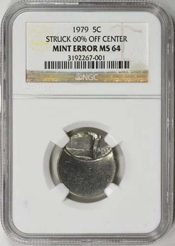 1979 Jefferson Nickel NGC MS64 60% Off Center Mint Error