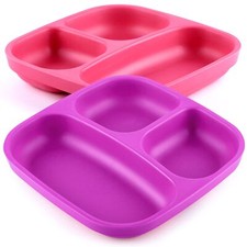 PLA Kids Divided Plates Set   2-pack Melamine-Free 3 Compartment Plates for K...