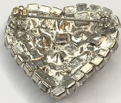 Vintage MCM Clear Rhinestone Encrusted Heart Love Sparkling 1.25