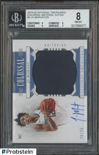 2019-20 National Treasures Colossal #2 Ja Morant RPA RC Patch AUTO 20/25 BGS 8