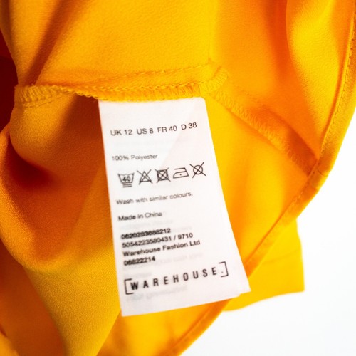 Warehouse Burnt Yellow Round Neck Slit Sleeve Satin Look Blouse - Size 12 - Picture 15 of 19