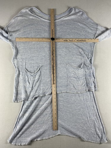 FREE PEOPLE LINEN SHEER BLOUSE LONG TAIL WOMENS MEDIUM BLUE SHORT SLEEVE RAYON - Picture 4 of 6