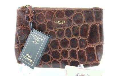 Osprey London Real Leather Croc Toiletry Cosmetic Make Up Jewelry Bag Pouch