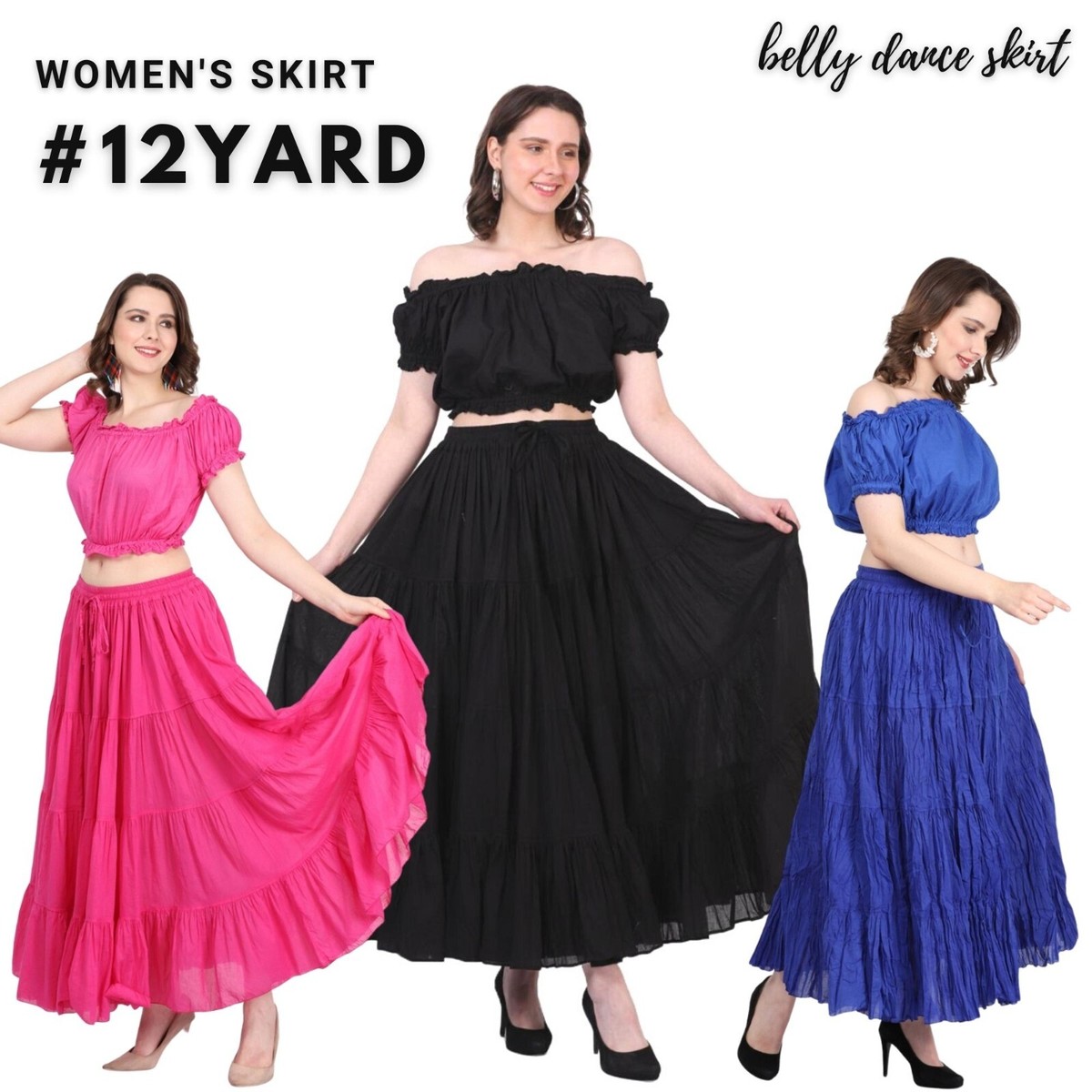 Colección de faldas de algodón de baile gitano de 12 yardas elige tu color