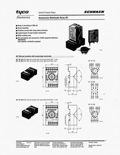 (5 uds.) MT78755 - TE CONN, zócalo de relé, riel DIN, 8 pines, DPDT - Imagen 2 de 3
